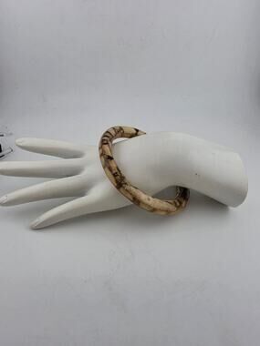 Vintage Carved Bone Bangle Bracelet Hand Decorated Tribal Boho Wide Bracelet